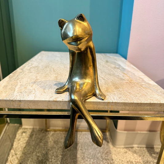 Vintage Brass Seated Frog Statue