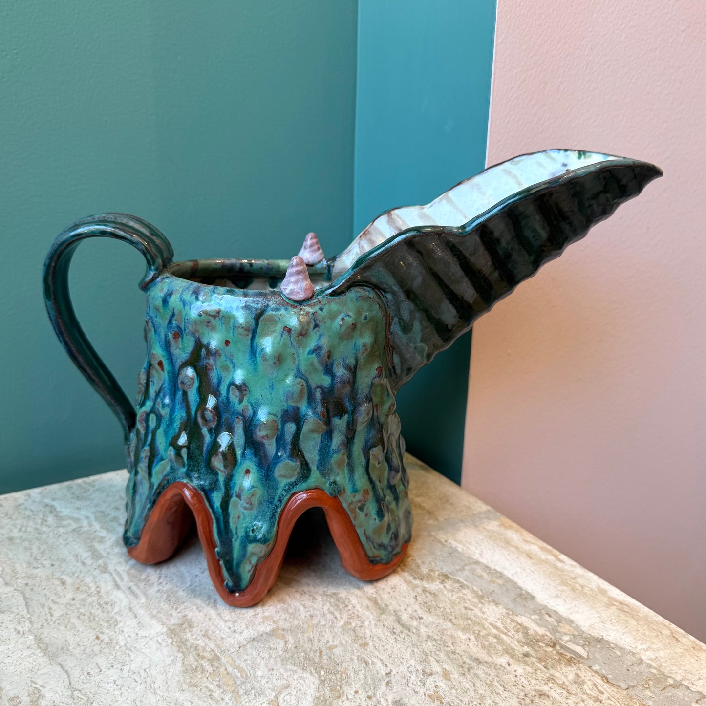 Large Vintage Studio Pottery Pitcher signed Flyn