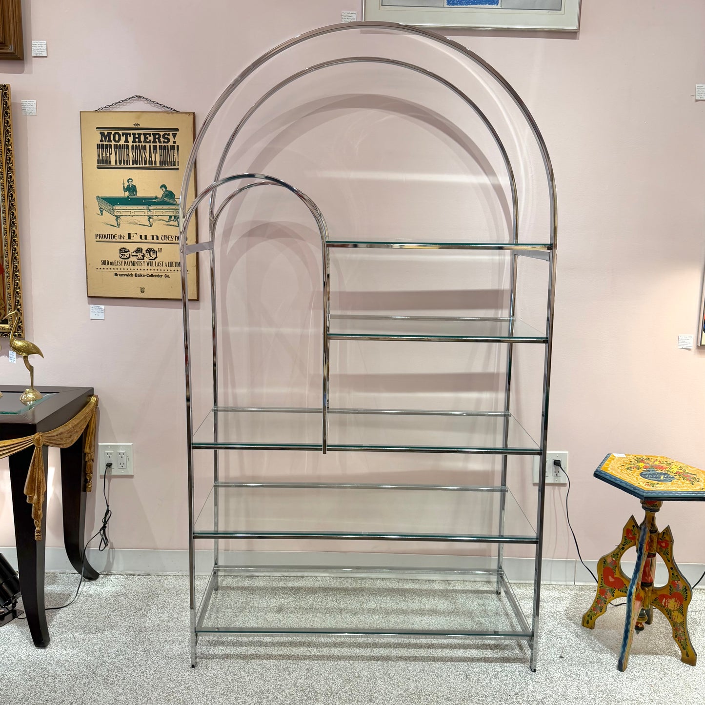 Vintage DIA Style Chrome and Glass Arched Etagere