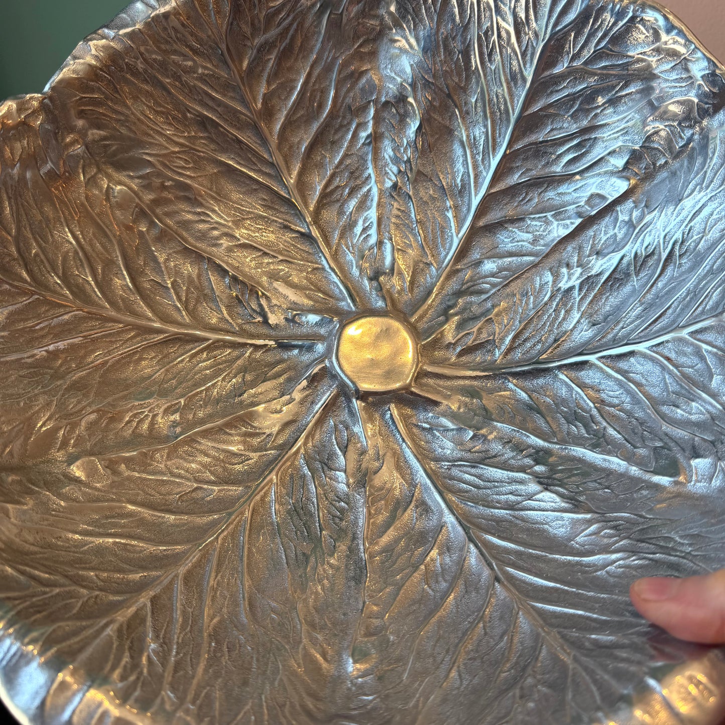 Vintage Wilton Co Pewter Cabbage Leaf Serving Bowl and Utensils