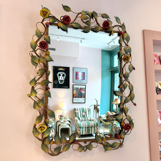 Vintage 1960's Wrought Iron Rose and Vine Mirror