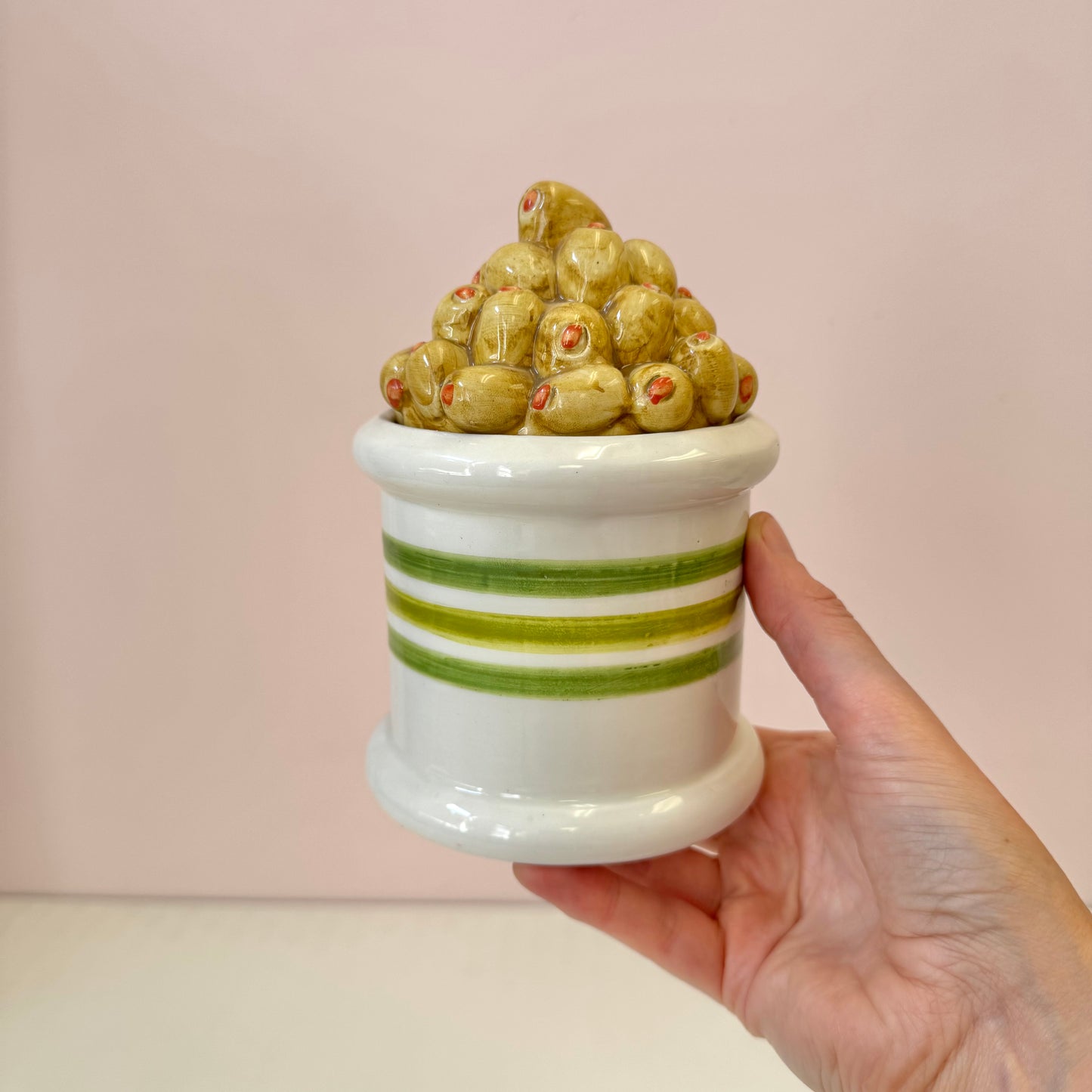 Vintage Italian Ceramic Olive Lidded Canister