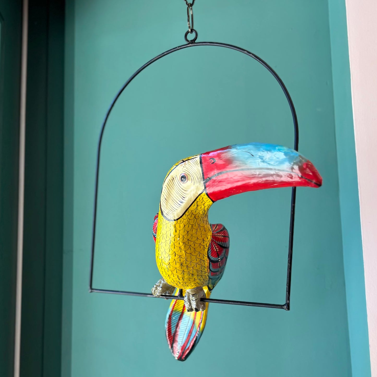Vintage Papier-Mache Toucan Sculpture on Hanging Stand