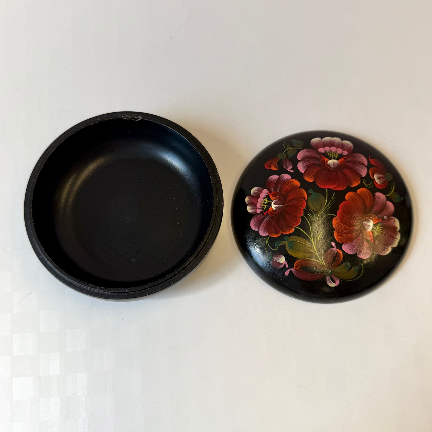 Vintage Hand Painted Floral Wooden Trinket Box