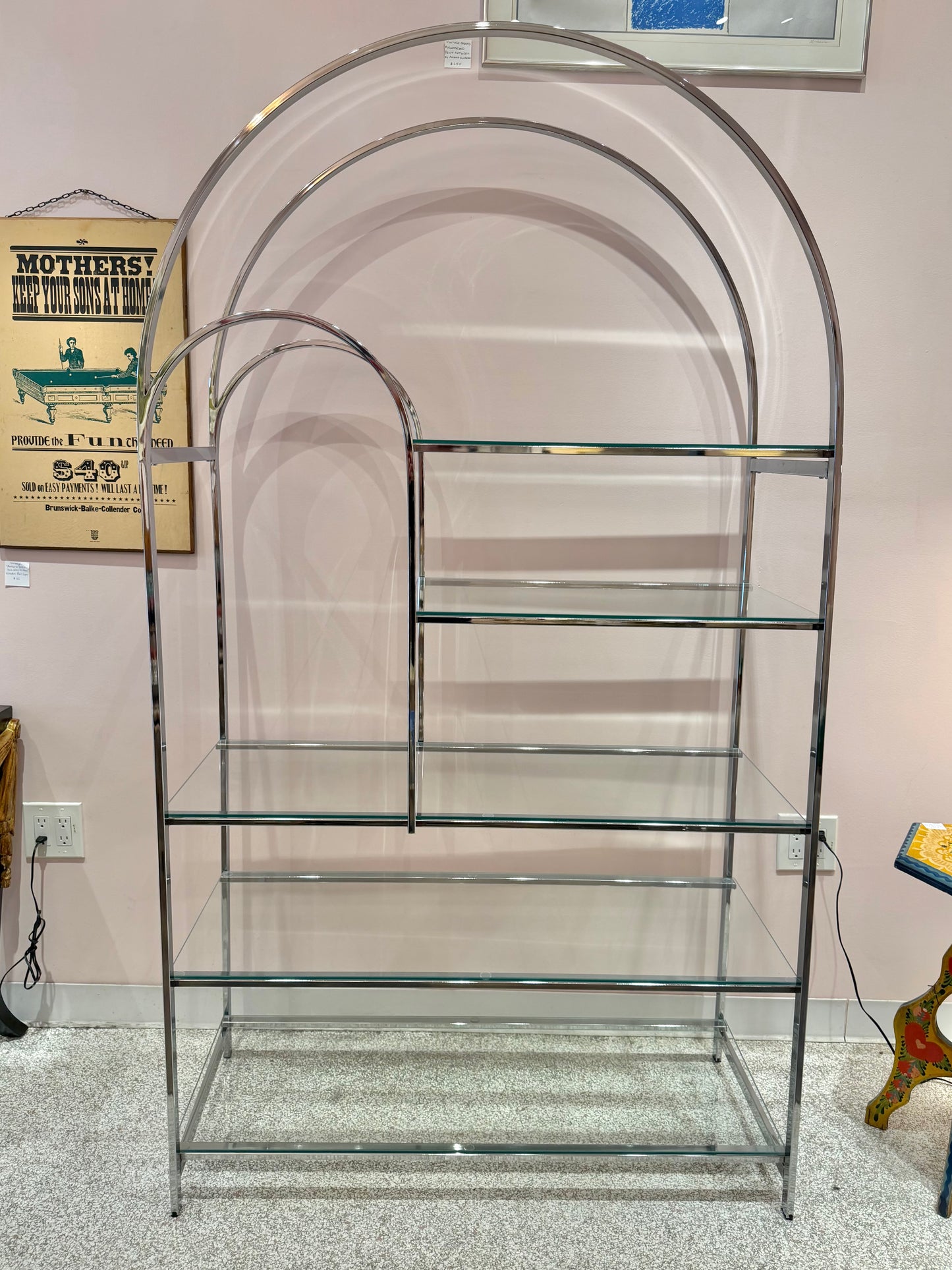 Vintage DIA Style Chrome and Glass Arched Etagere
