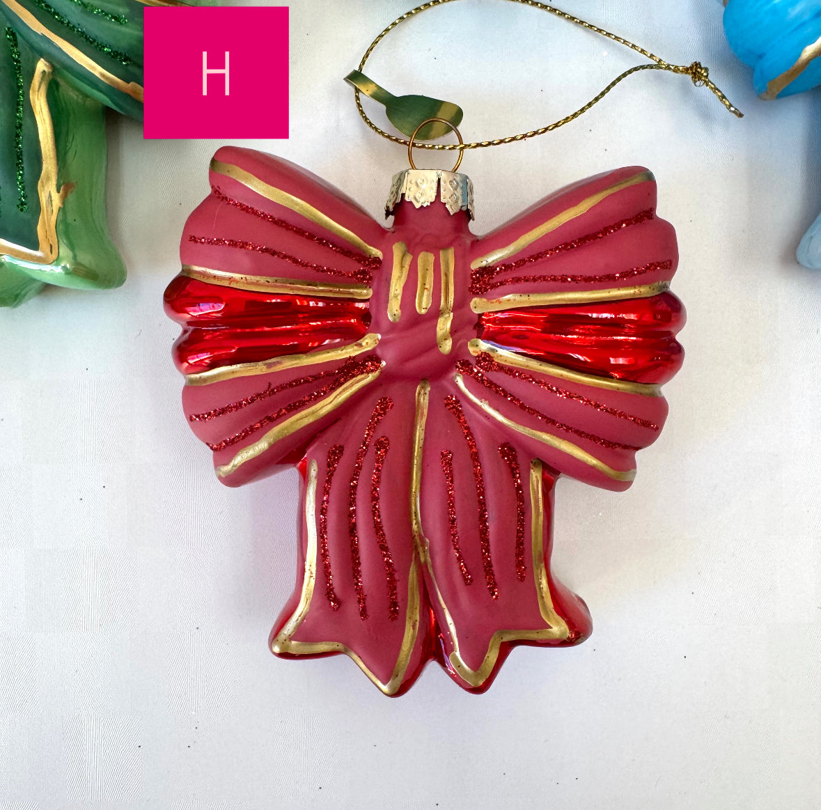 Sparkling Satin Bow Glass Ornament