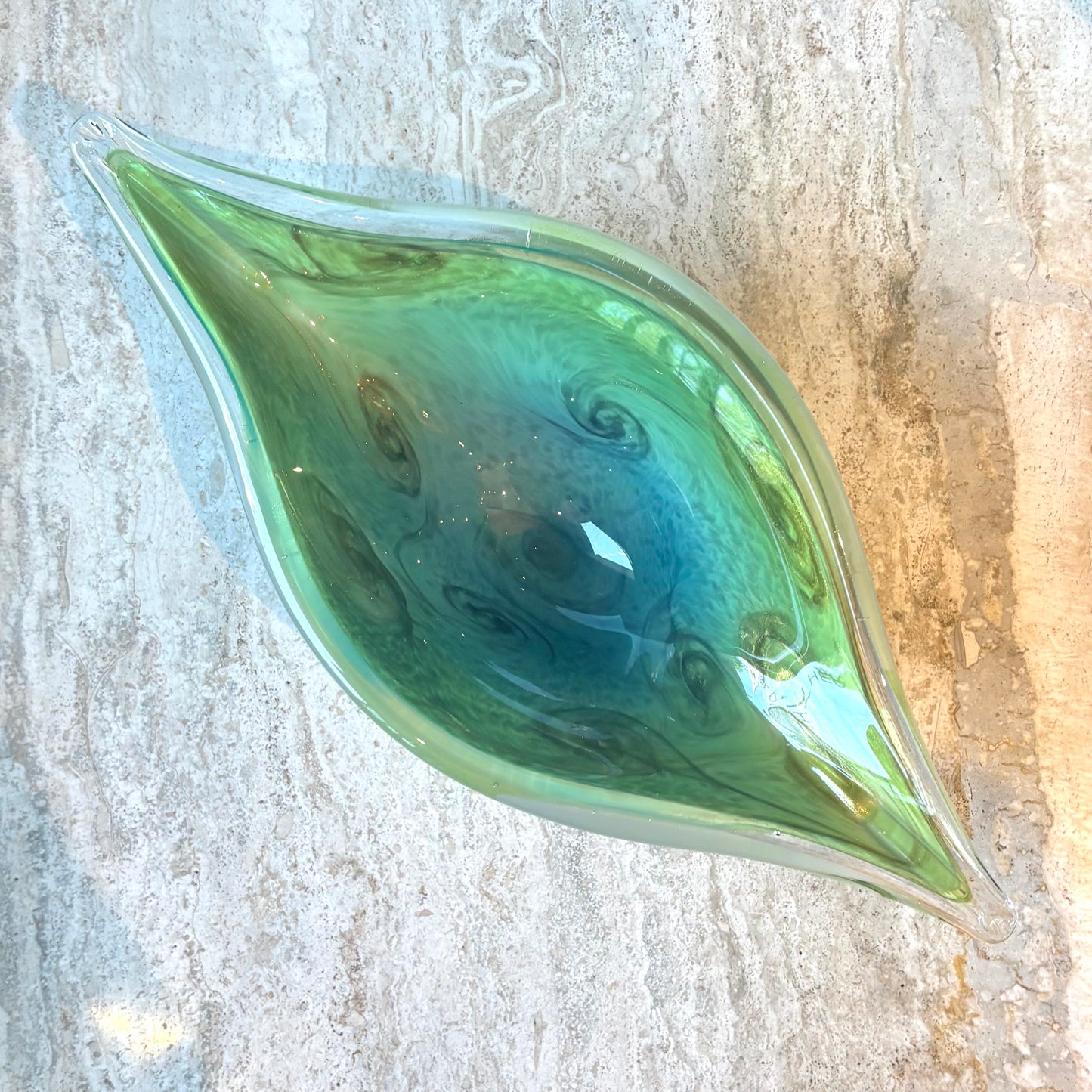 Large Vintage Green and White Cased Glass Bowl