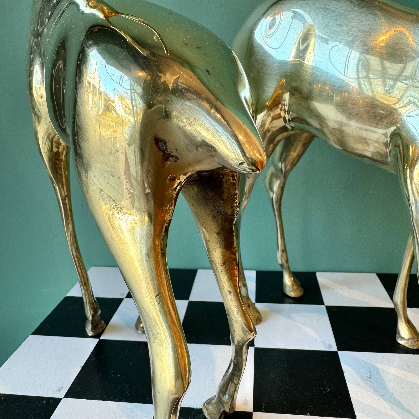 Pair of Vintage Brass Deer and Doe Statues