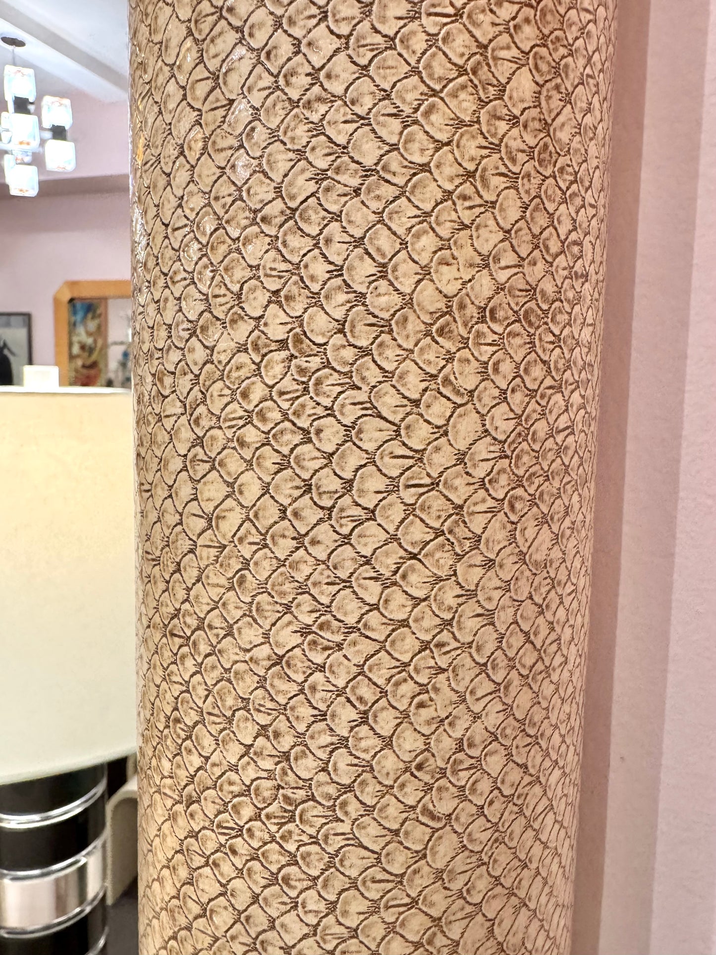 Vintage Faux Snakeskin and Brass Octagonal Bullnose Mirror