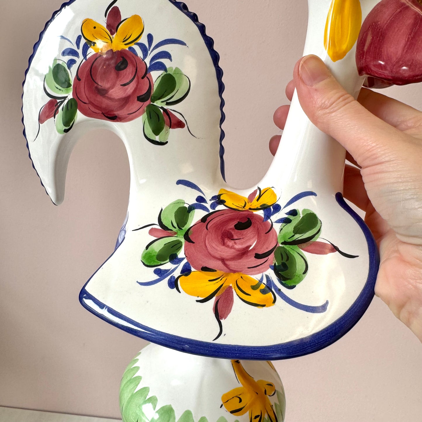 Vintage Portuguese Lucky Rooster Hand Painted Ceramic Figure