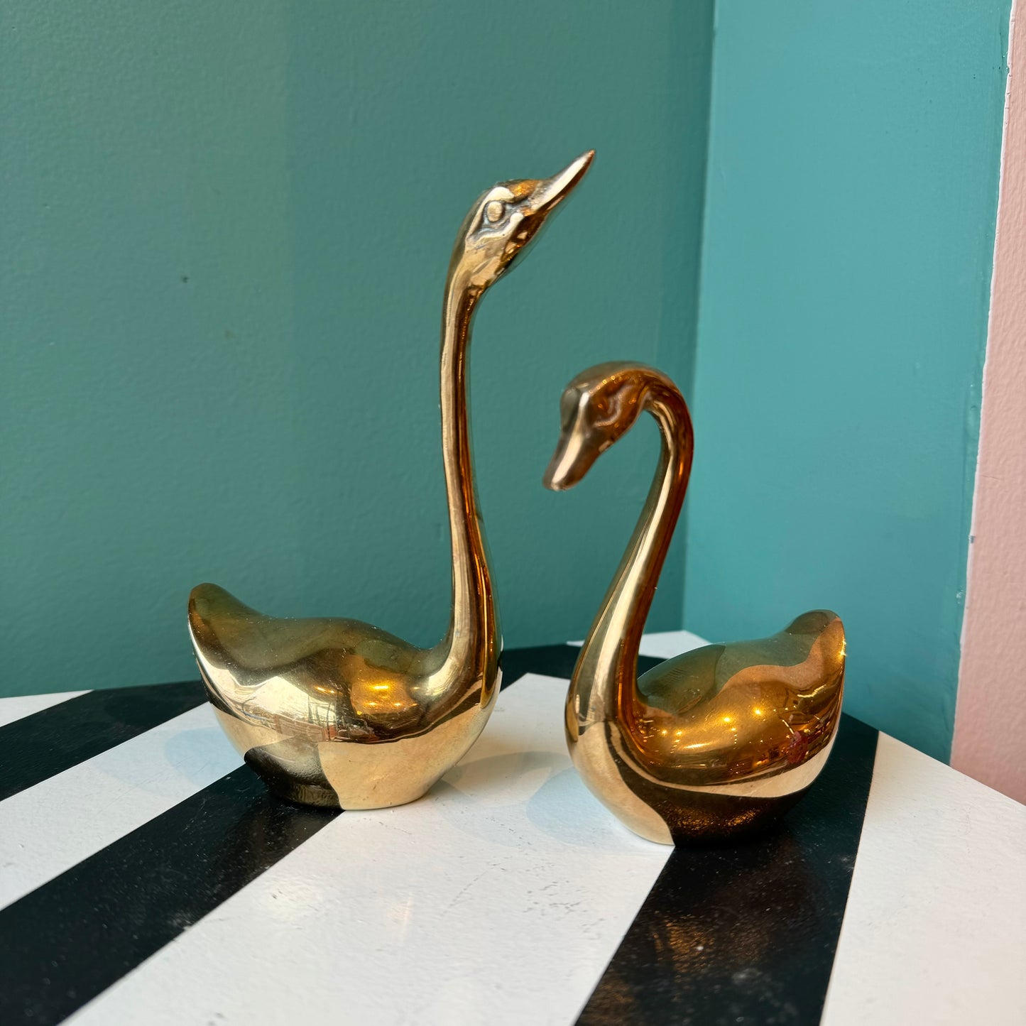 Pair of Vintage Brass Swans