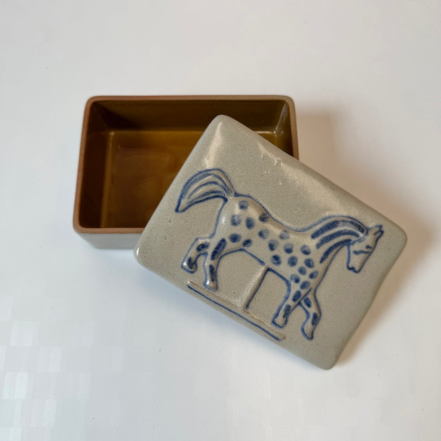 Vintage Folk Art Stoneware Horse Box