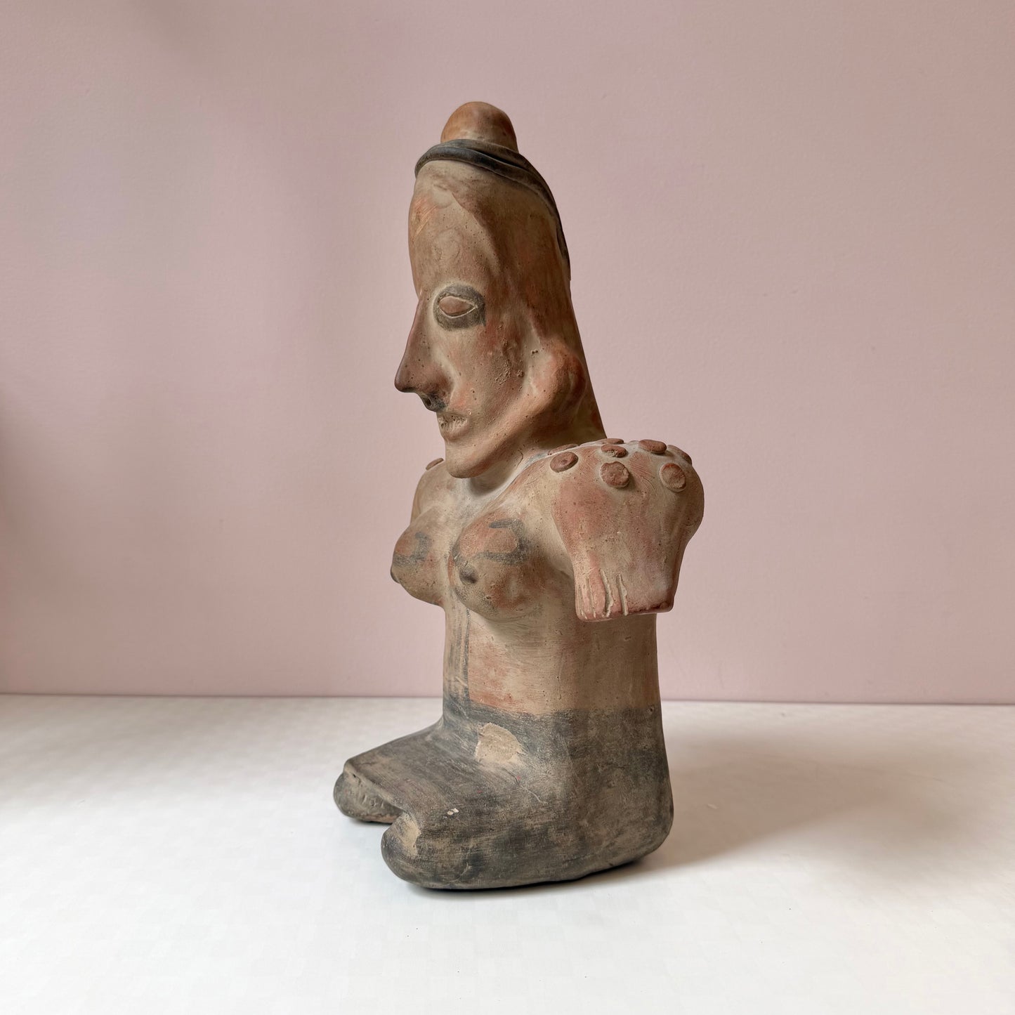 Vintage Large Mid-Century Handcrafted Terracotta Mexican Seated Woman