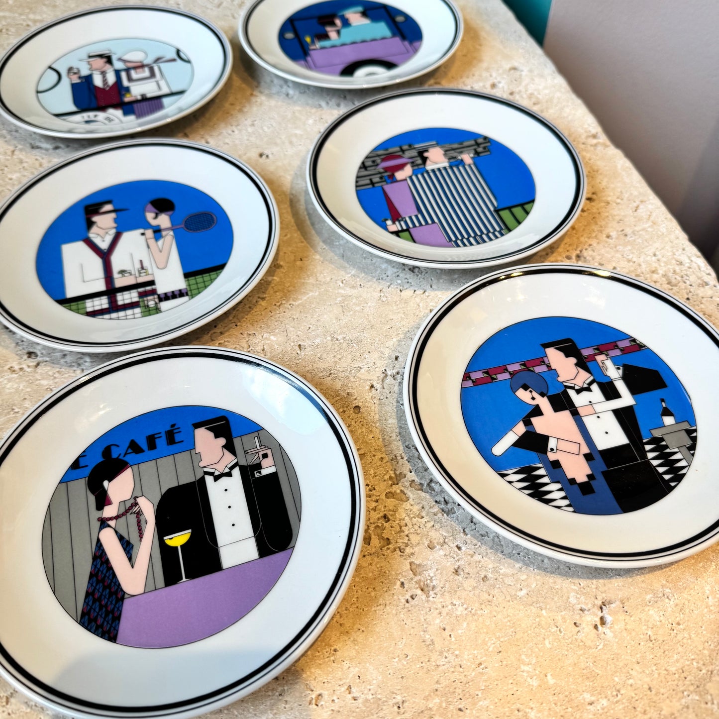 Set of 6 Vintage Philippe Deshoulières Art Deco Cocktail Plates