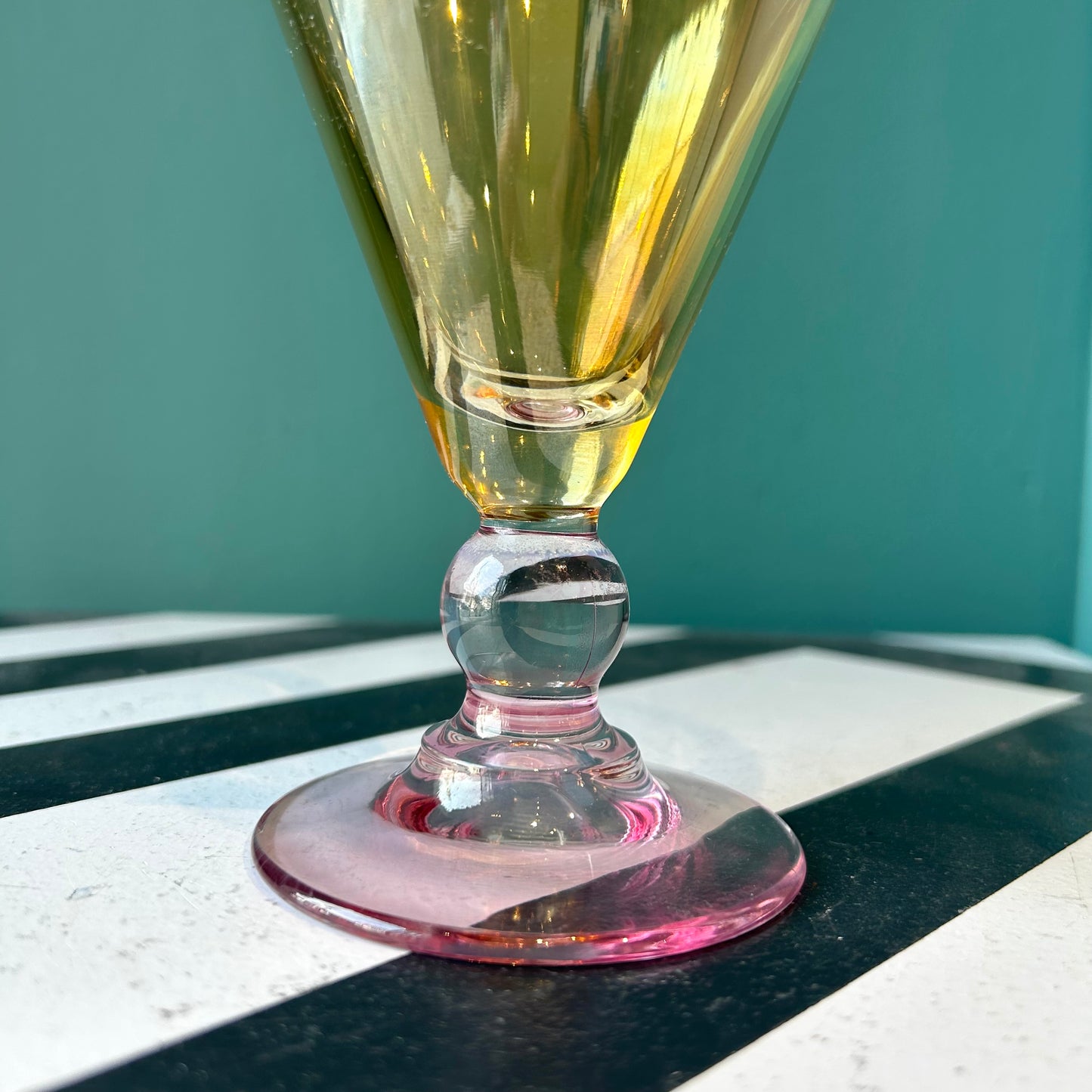 Vintage Amber And Pink Iridescent Water Goblet Glasses