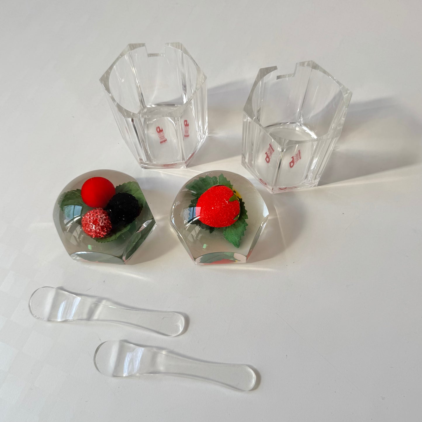 Vintage Set of 2 Lucite Berry Jars with Spoons by CL Designs Germany