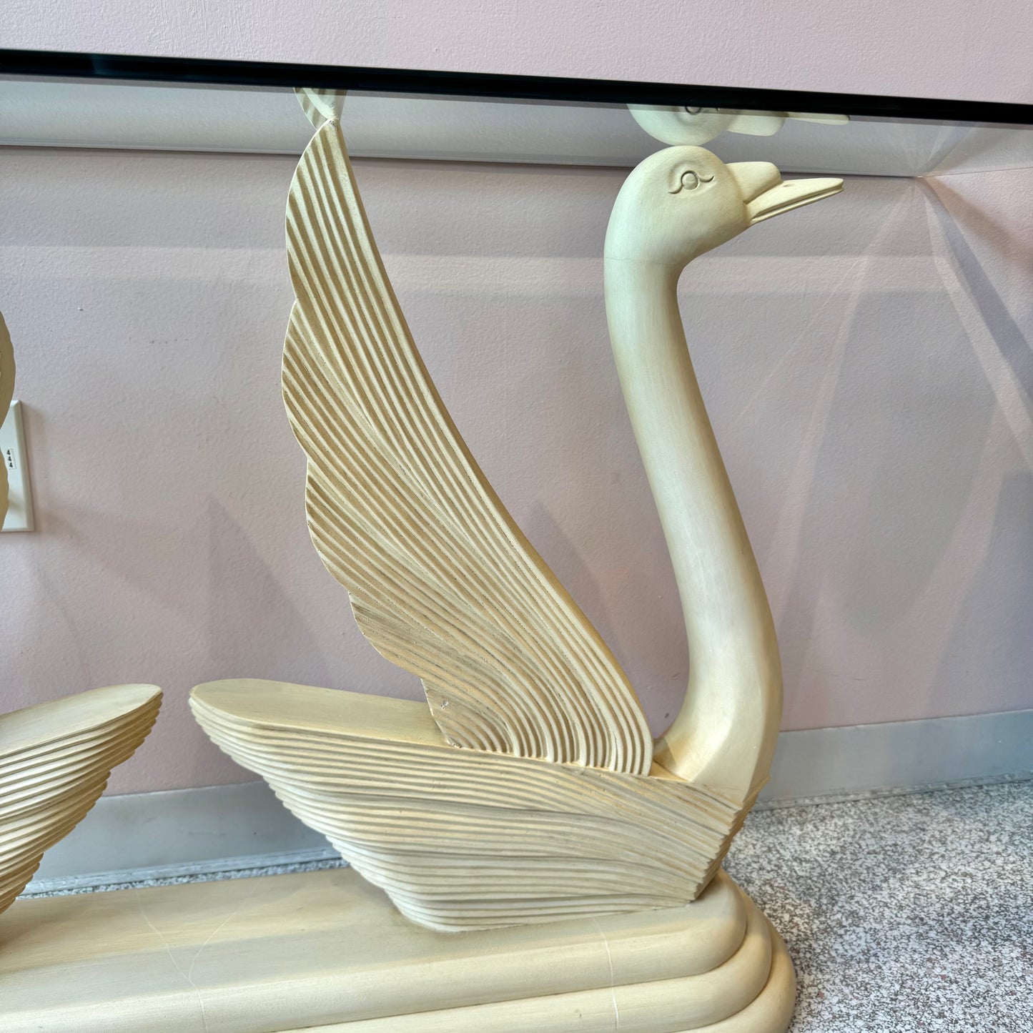Vintage Swan Console Table with Glass Top