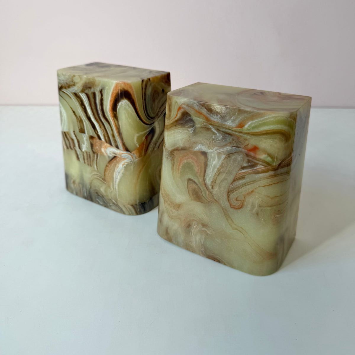 Vintage Faux Green Onyx Bookends
