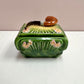 Antique Green Majolica Pipe Lidded Box