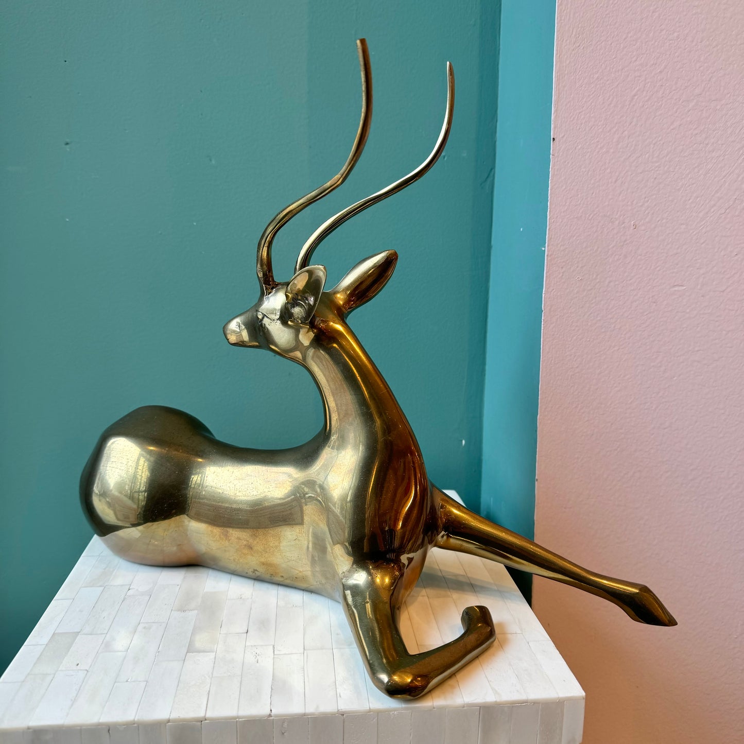 Vintage Brass Sitting Gazelle Statue