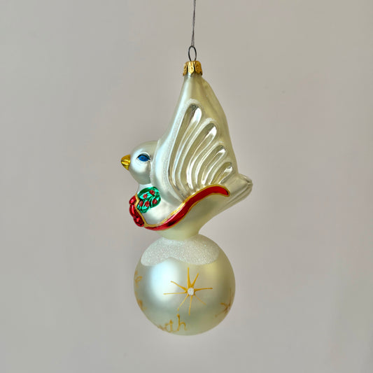 Vintage Large "Peace on Earth" Glass Dove Ornament