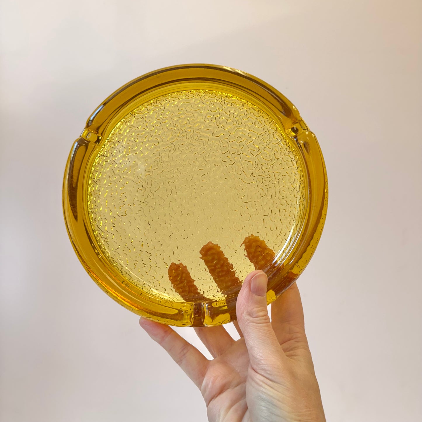 Vintage Mid-Century Textured Amber Glass Ashtray