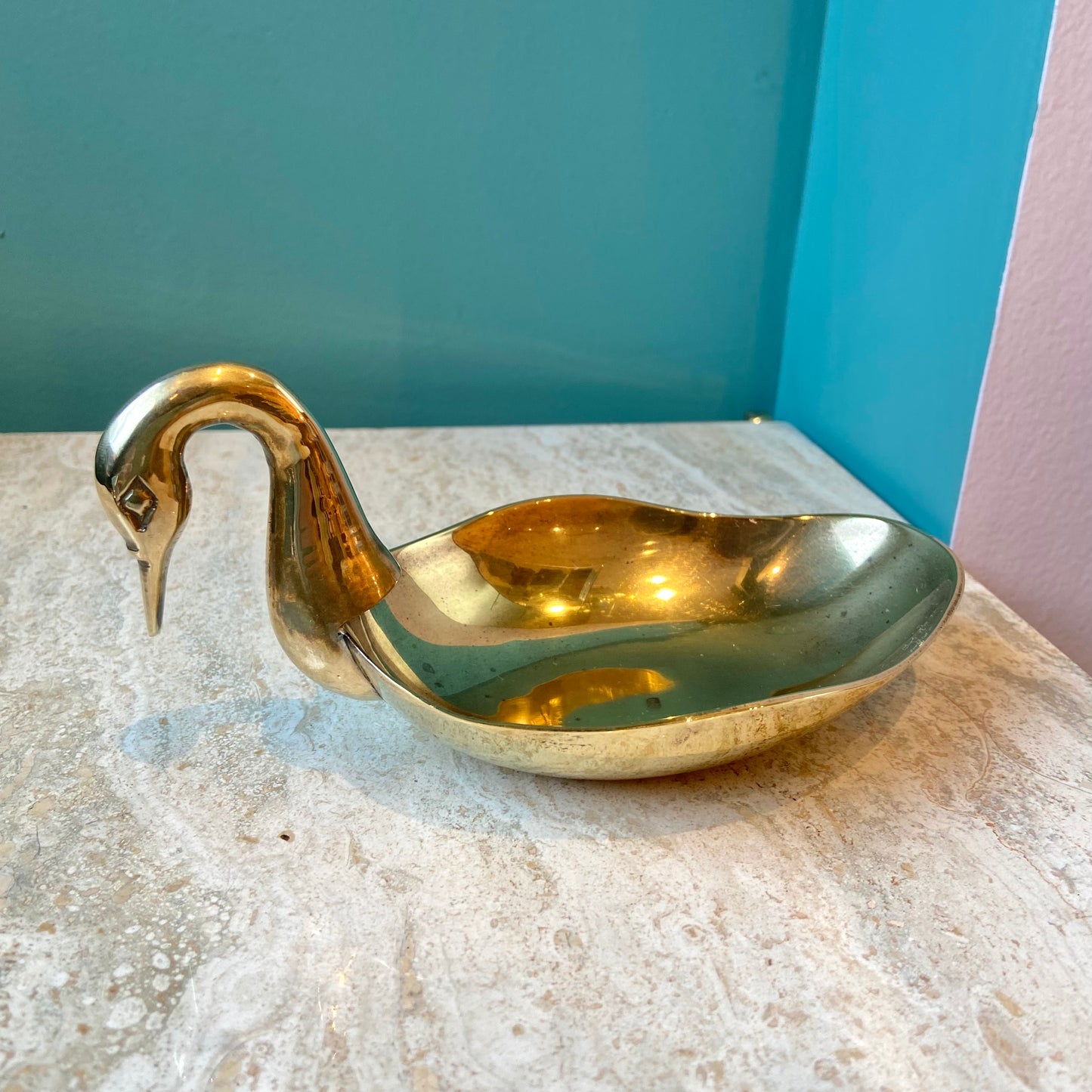 Vintage Brass Swan Trinket/Soap Dish 7”