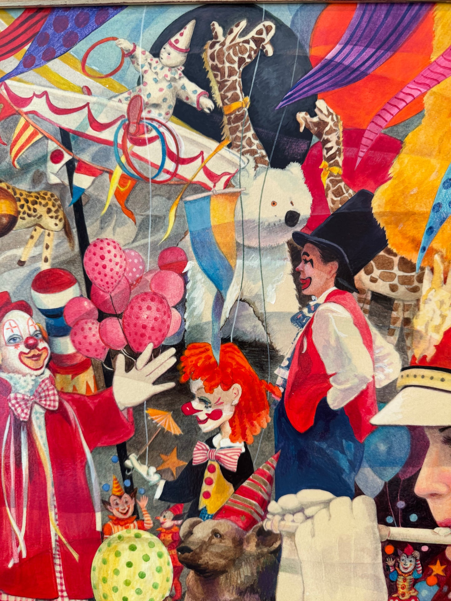 Vintage Original Framed "The Summer Circus" 1988 Acrylic on Board Painting by Phyllis Londraville