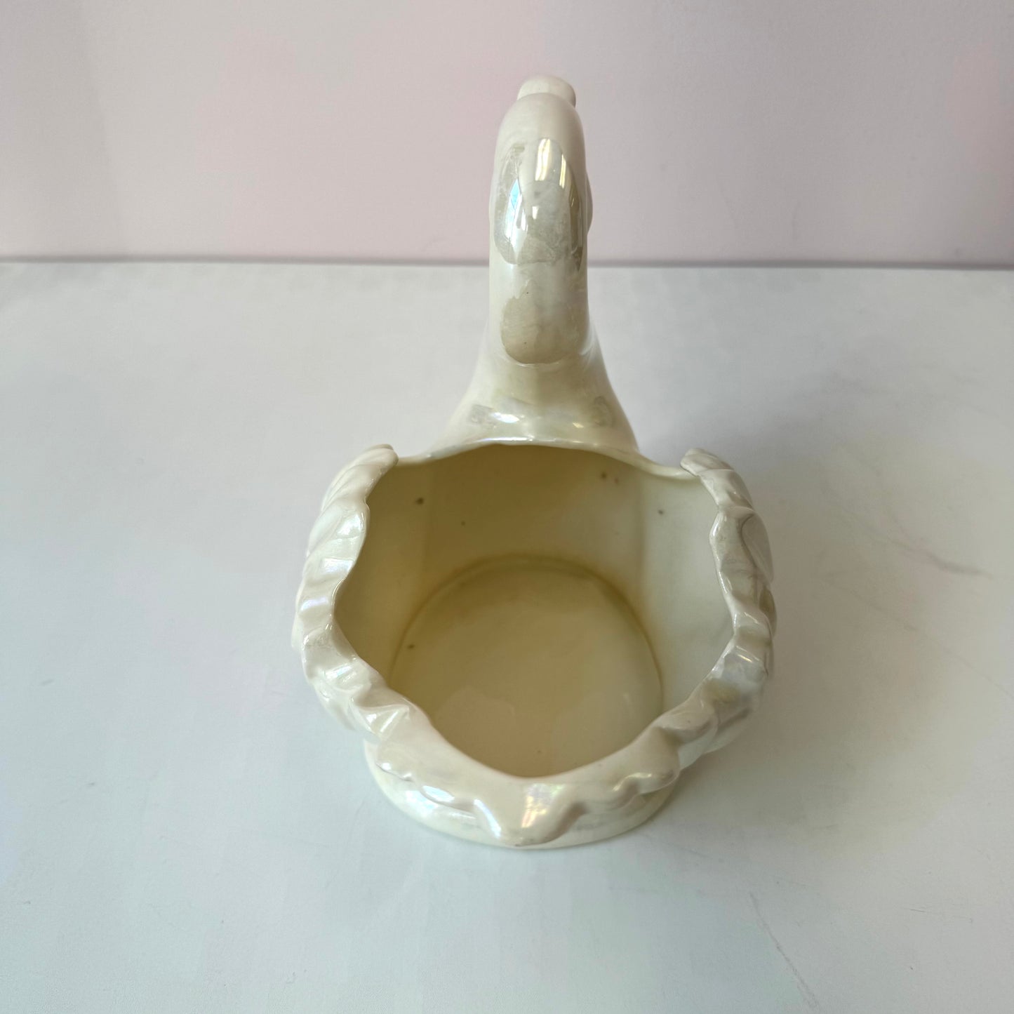 Vintage Iridescent Ceramic Swan Planter