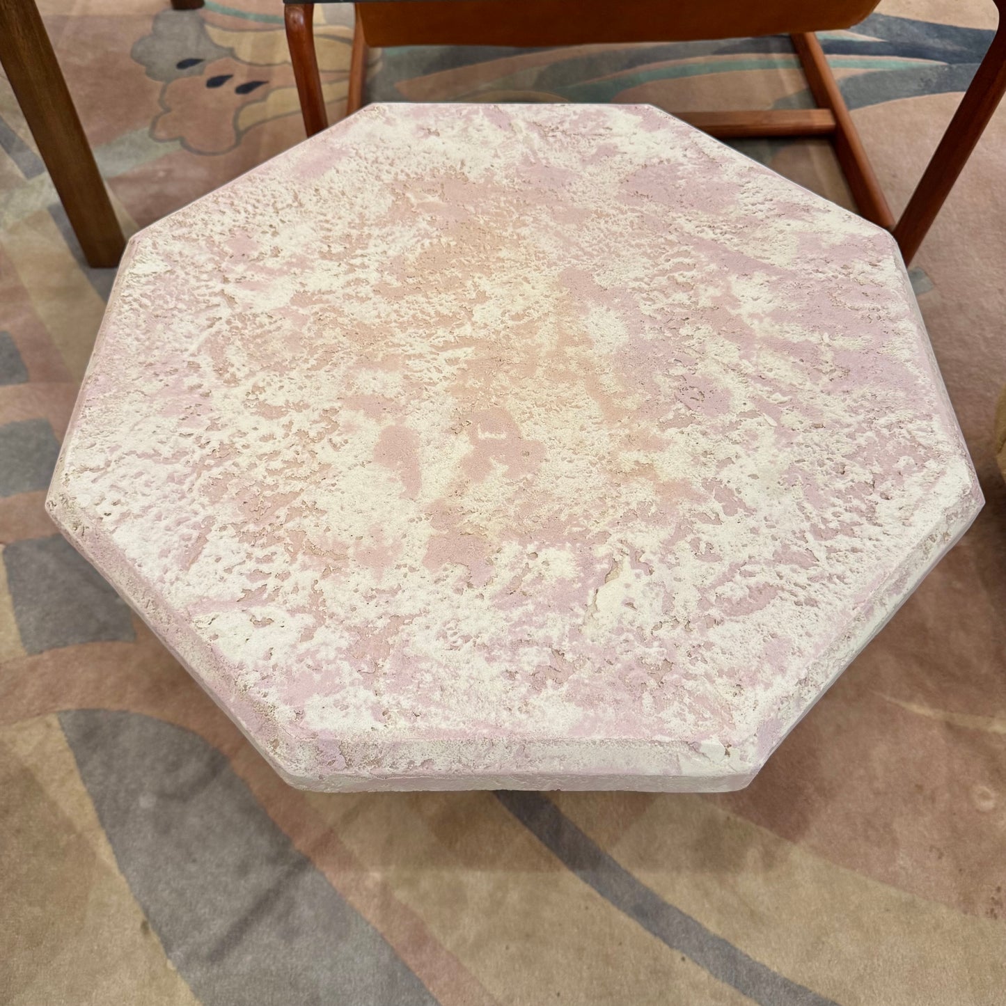 Vintage Set of 3 Pale Pink Octagonal Faux Stone Nesting Tables