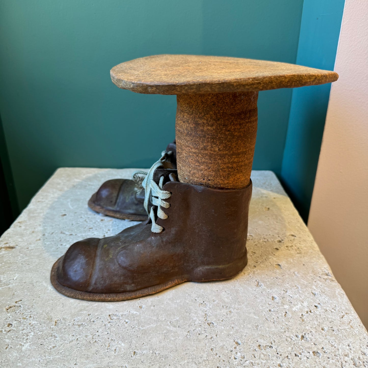 Vintage Folk Art Ceramic Shoes Stool/Plant Stand