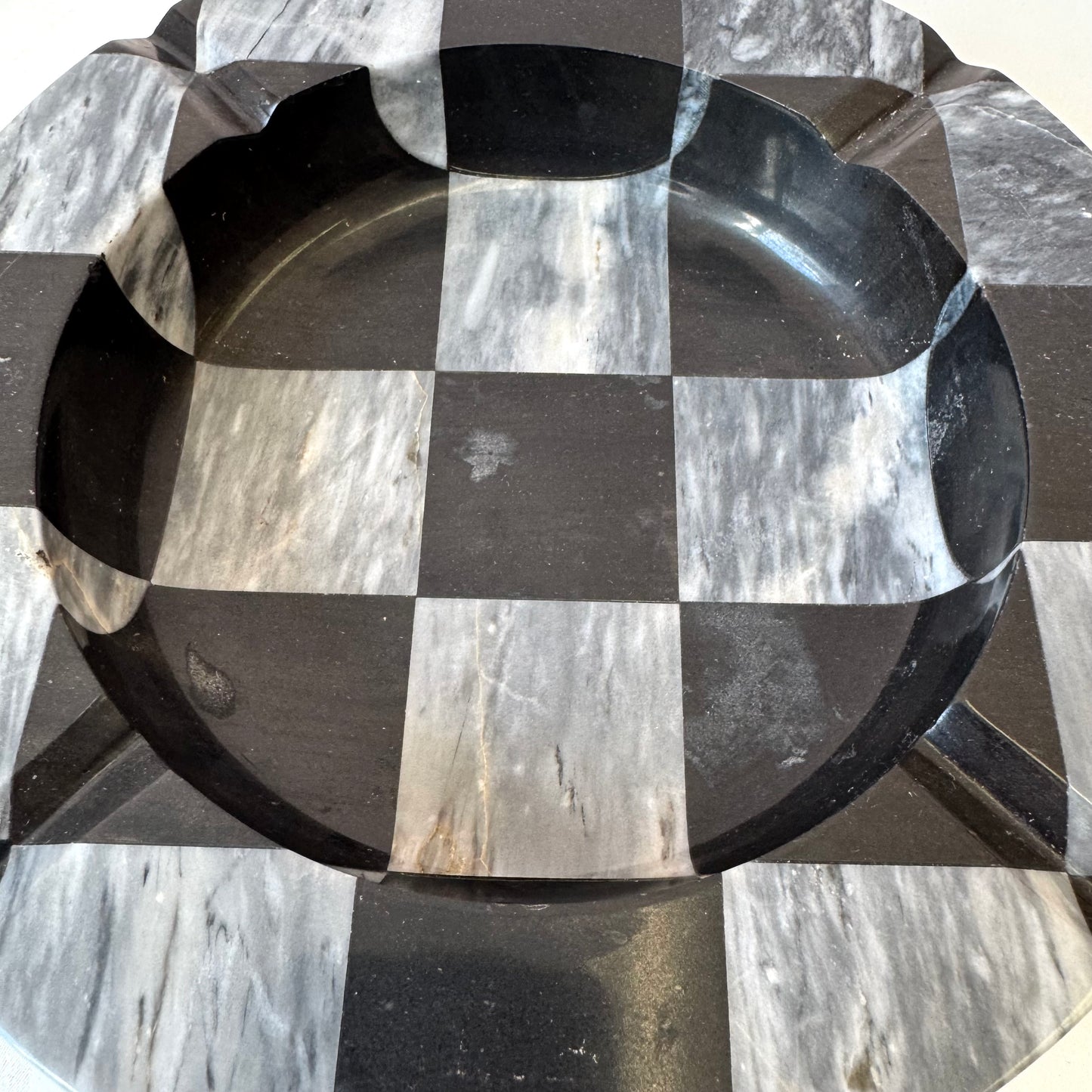 Vintage Black and Gray Checkered Marble Ashtray