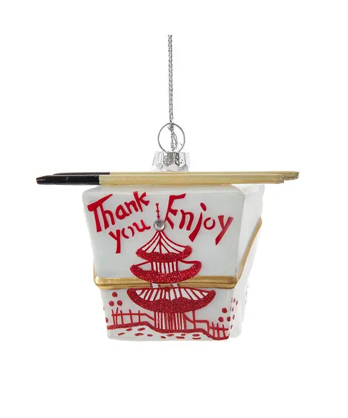 Glass  "Thank You Enjoy" Chinese Take-Out Box Ornament