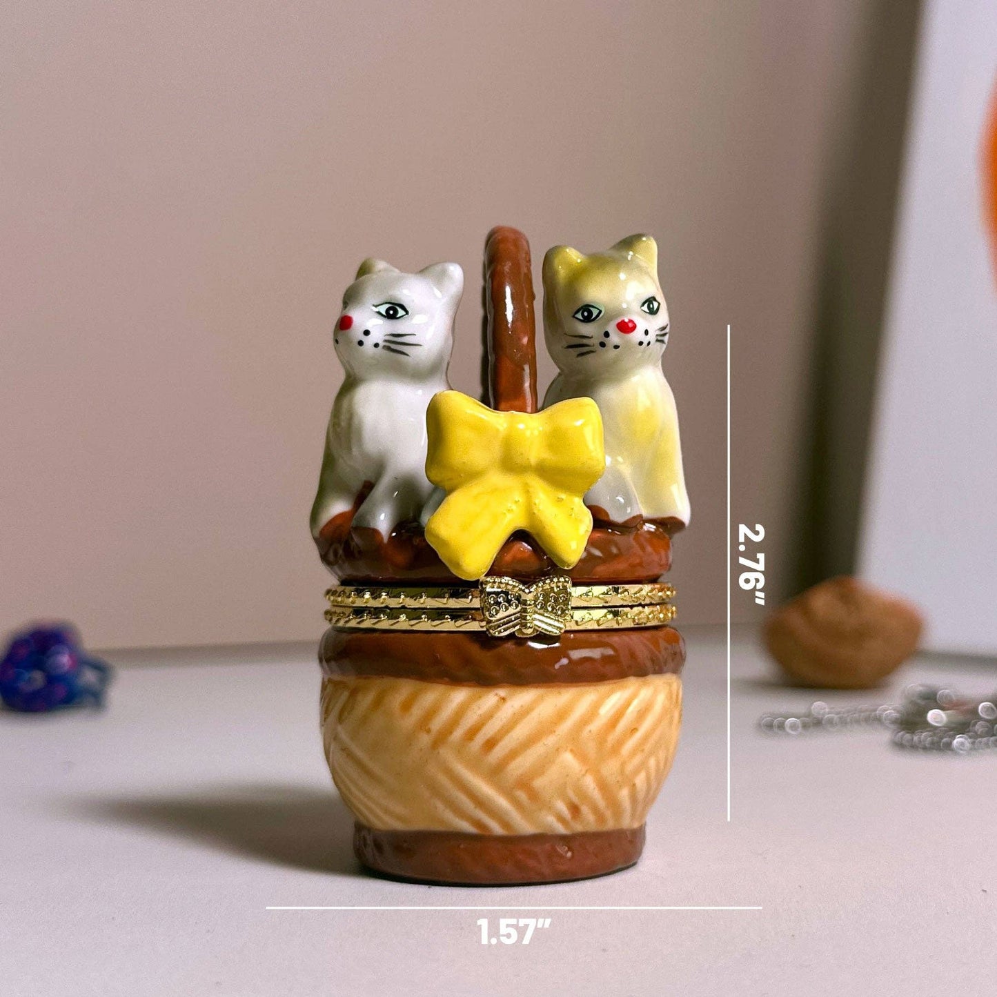 Adorable Cats in a Basket Hand Painted Trinket Box
