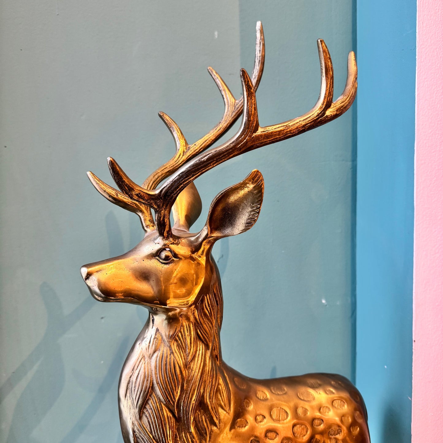 Large Vintage Brass Buck Deer Statue