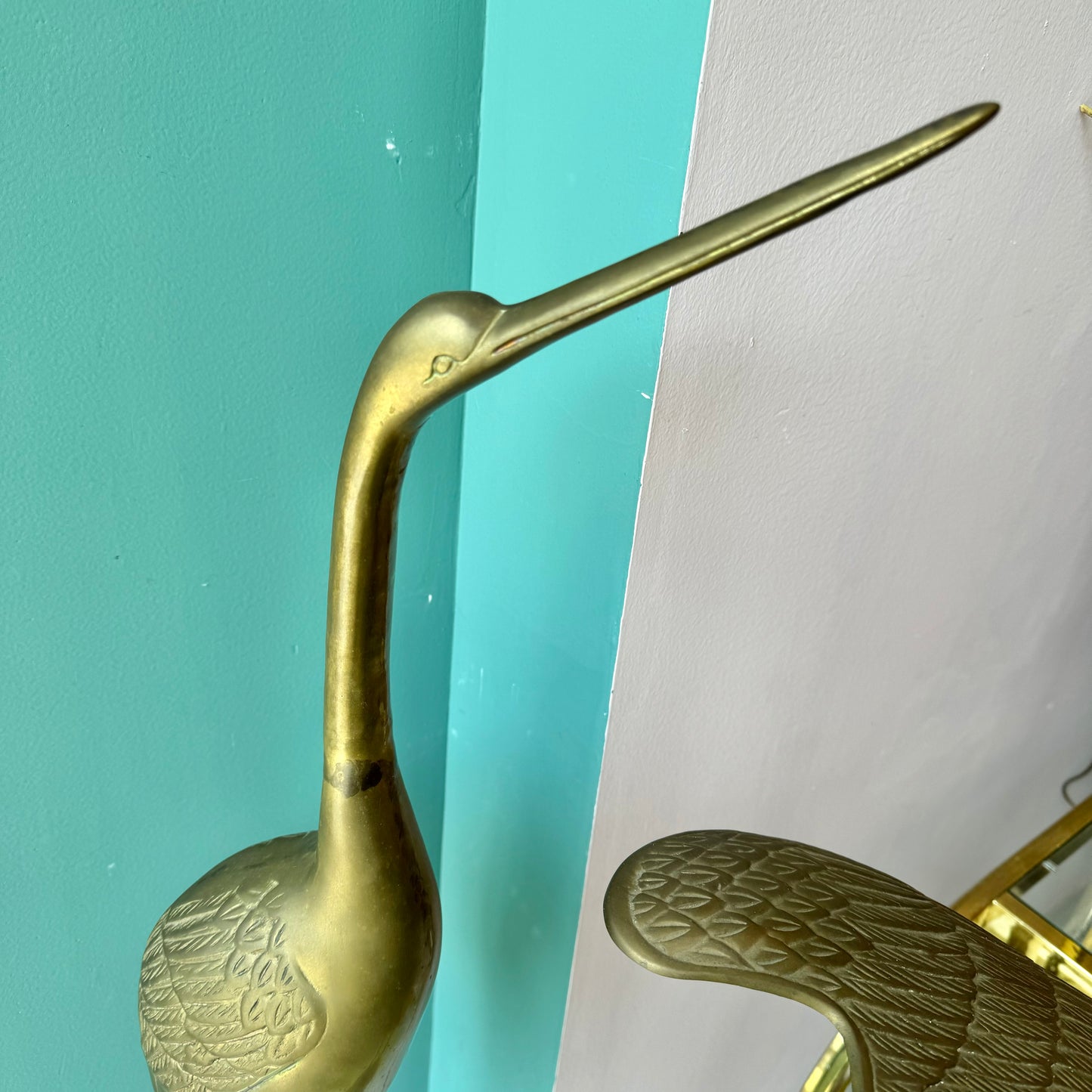 Pair of Extra Large Vintage Brass Crane Birds
