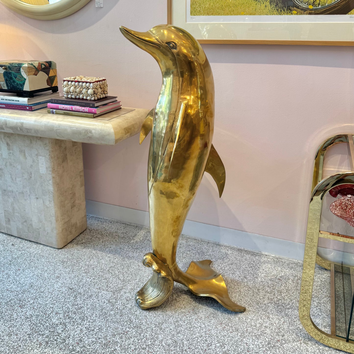 Extra Large Vintage Brass Dolphin Statue