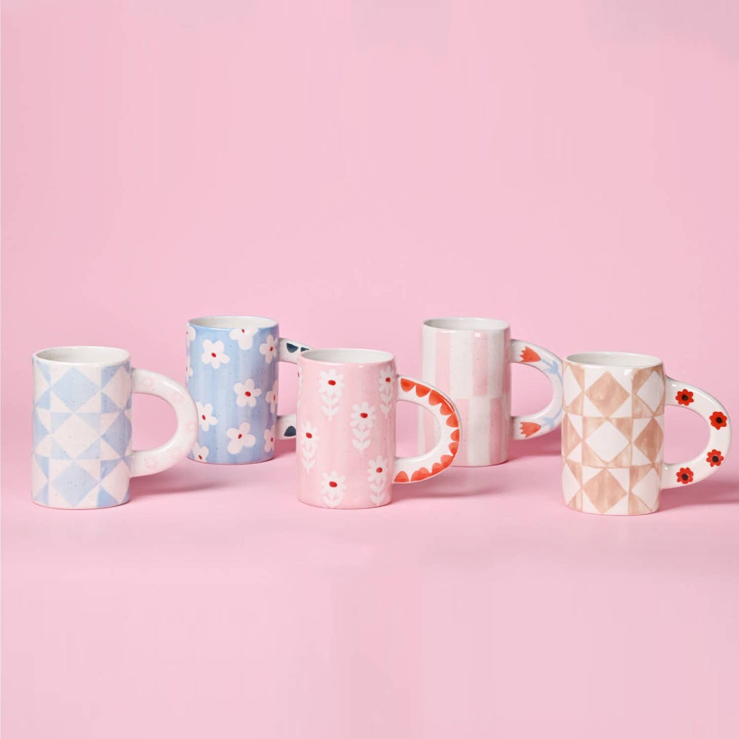 Stripe Floral Handmade Ceramic Coffee Mug
