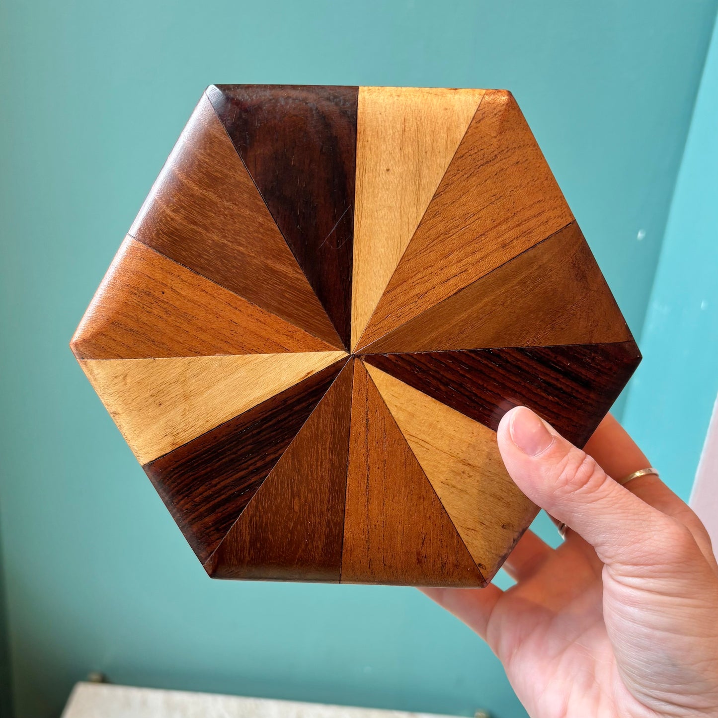 Vintage Hexagonal Mosaic Wood Box