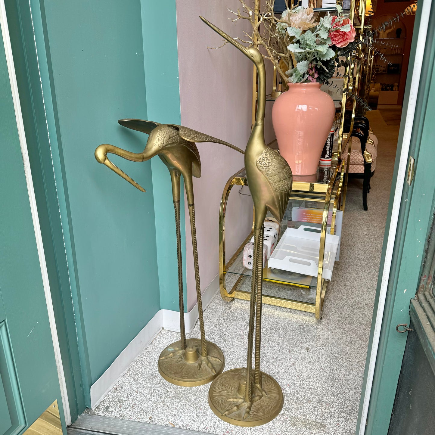 Pair of Extra Large Vintage Brass Crane Birds