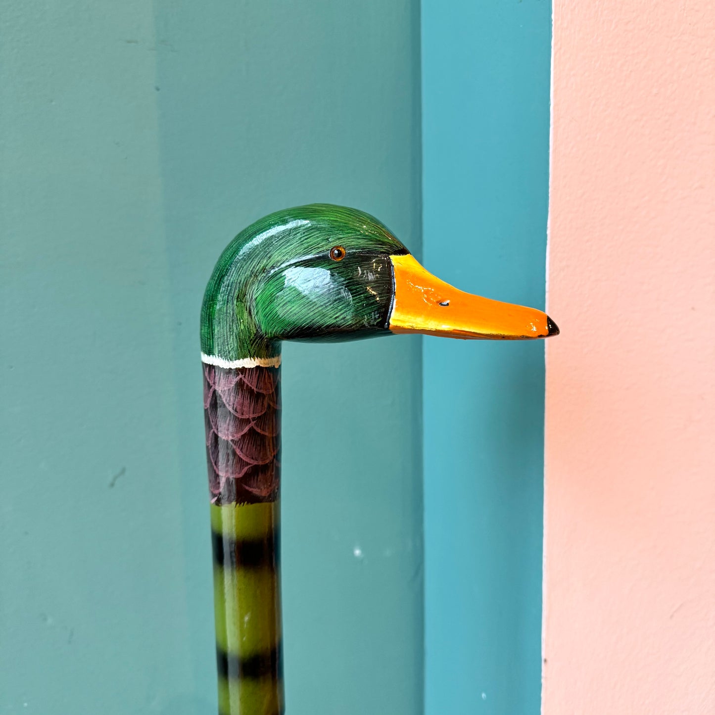 Vintage Hand Carved Mallard Duck Walking Stick Cane