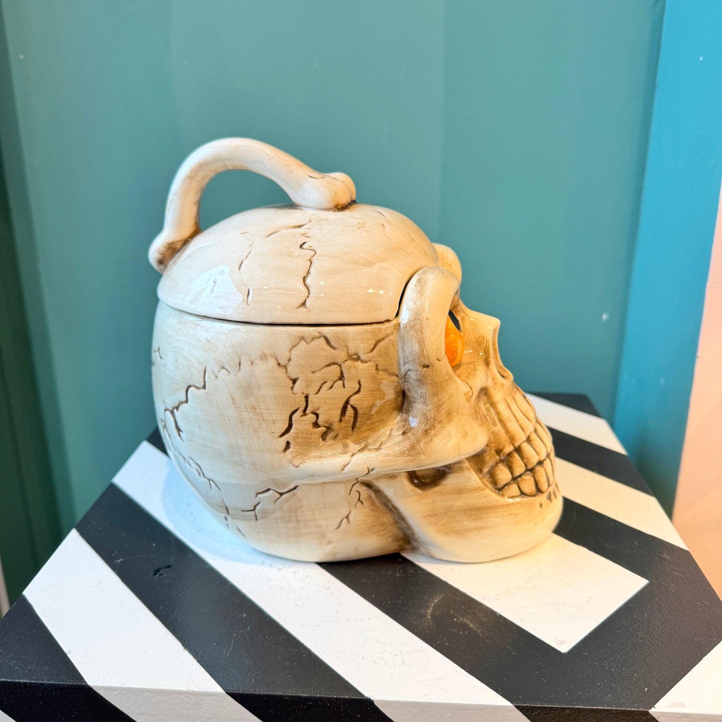 Vintage Ceramic Skull Cookie Jar by Enesco