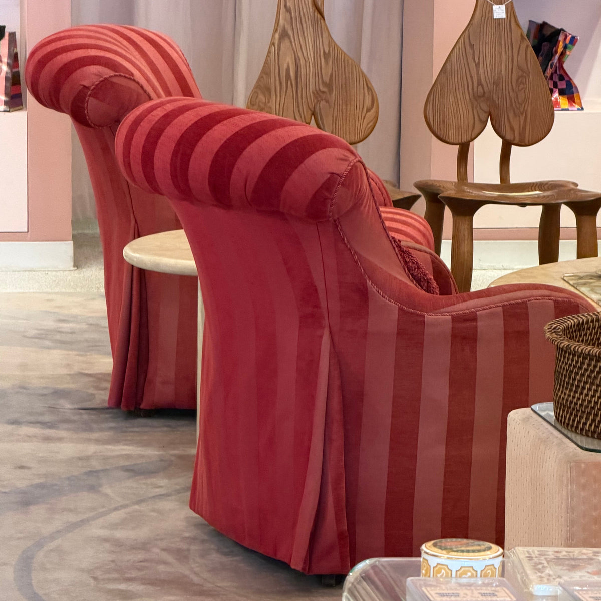 Vintage Raspberry Red Regency Style Striped Lounge Armchair by Lexington Furniture /item