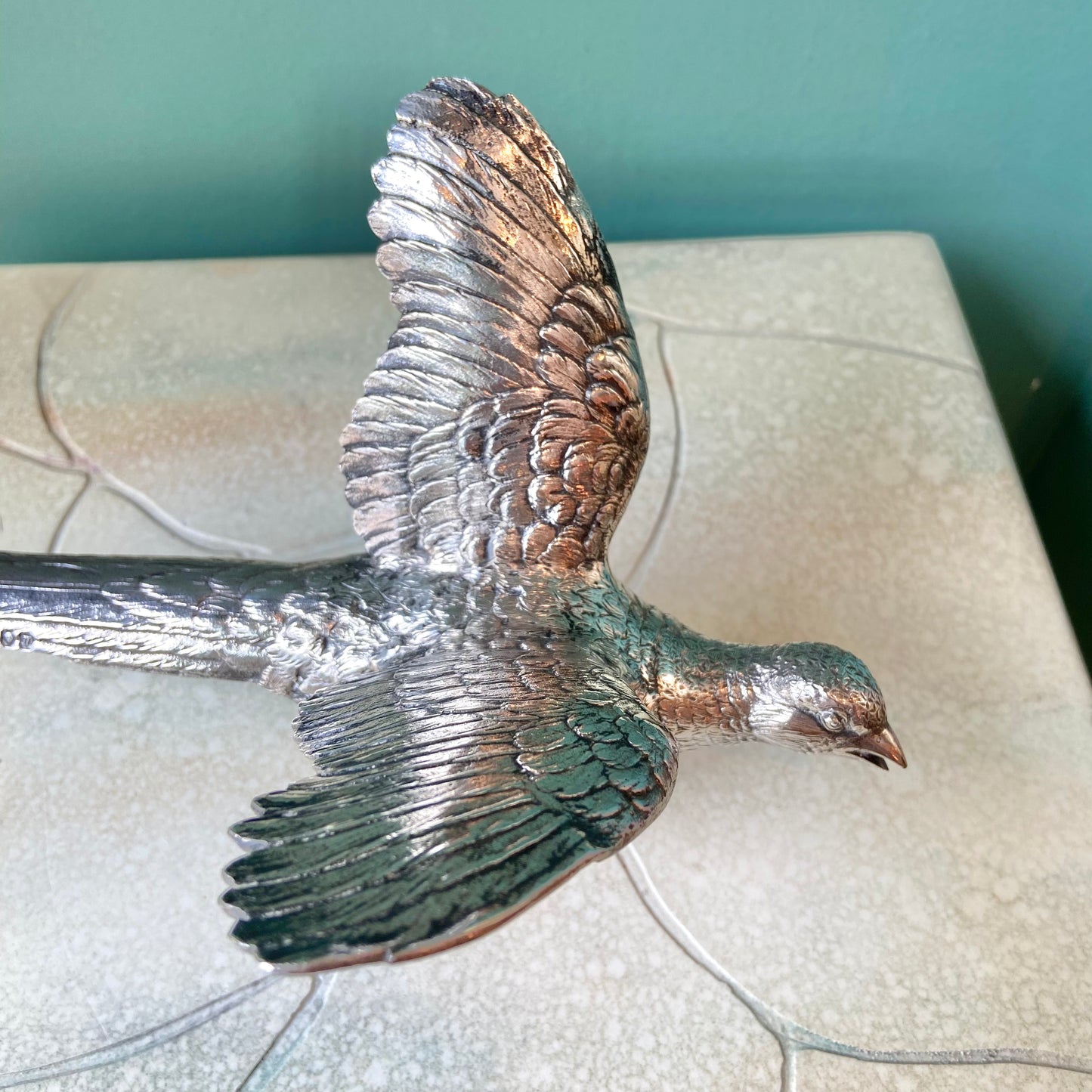 Pair of Antique Silver Plated Pheasant Bird Statues