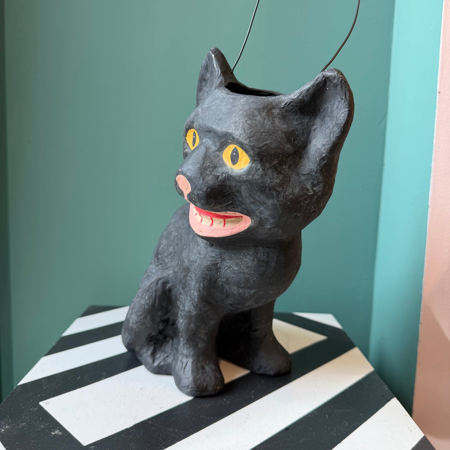Vintage Inspired Mischievous Black Cat Candy Bucket