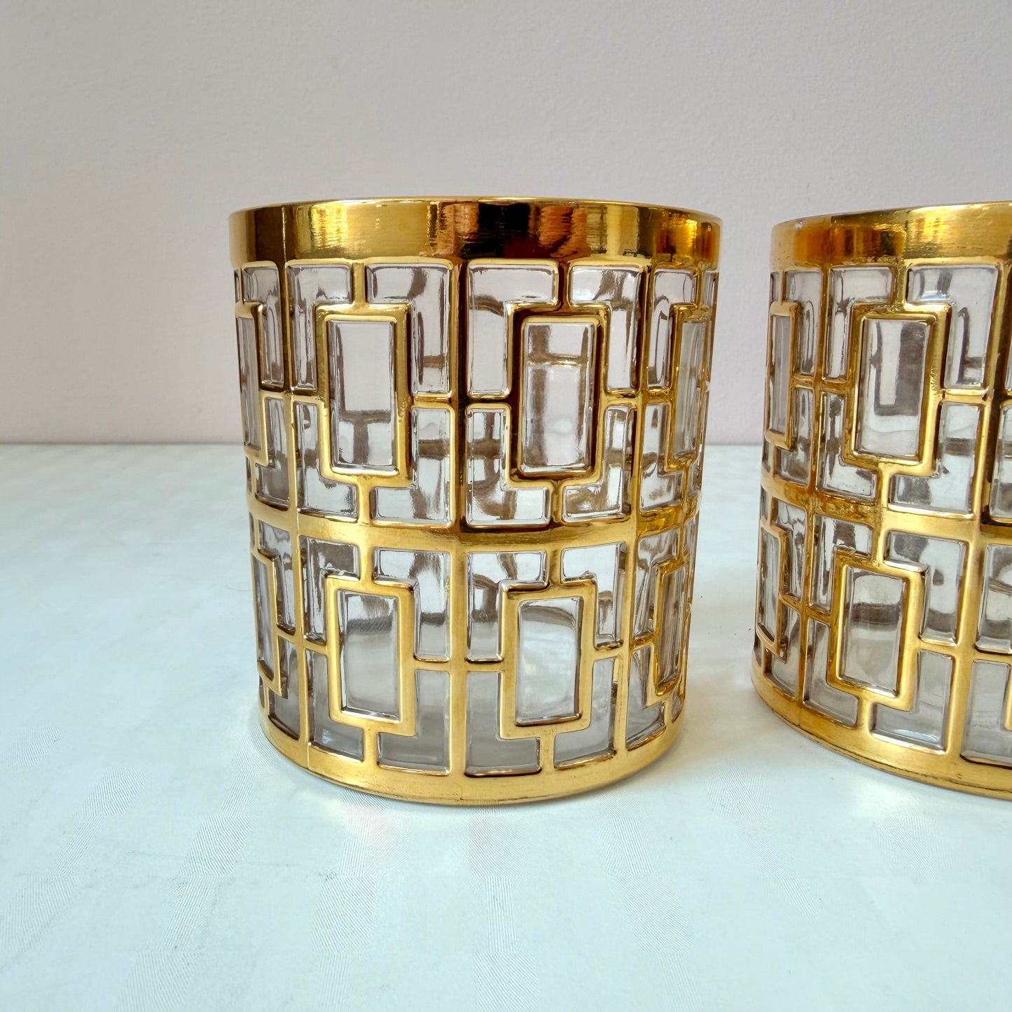 Vintage Set of 4 Imperial Glass Company Tumbler Glasses in the Gold Shoji Pattern