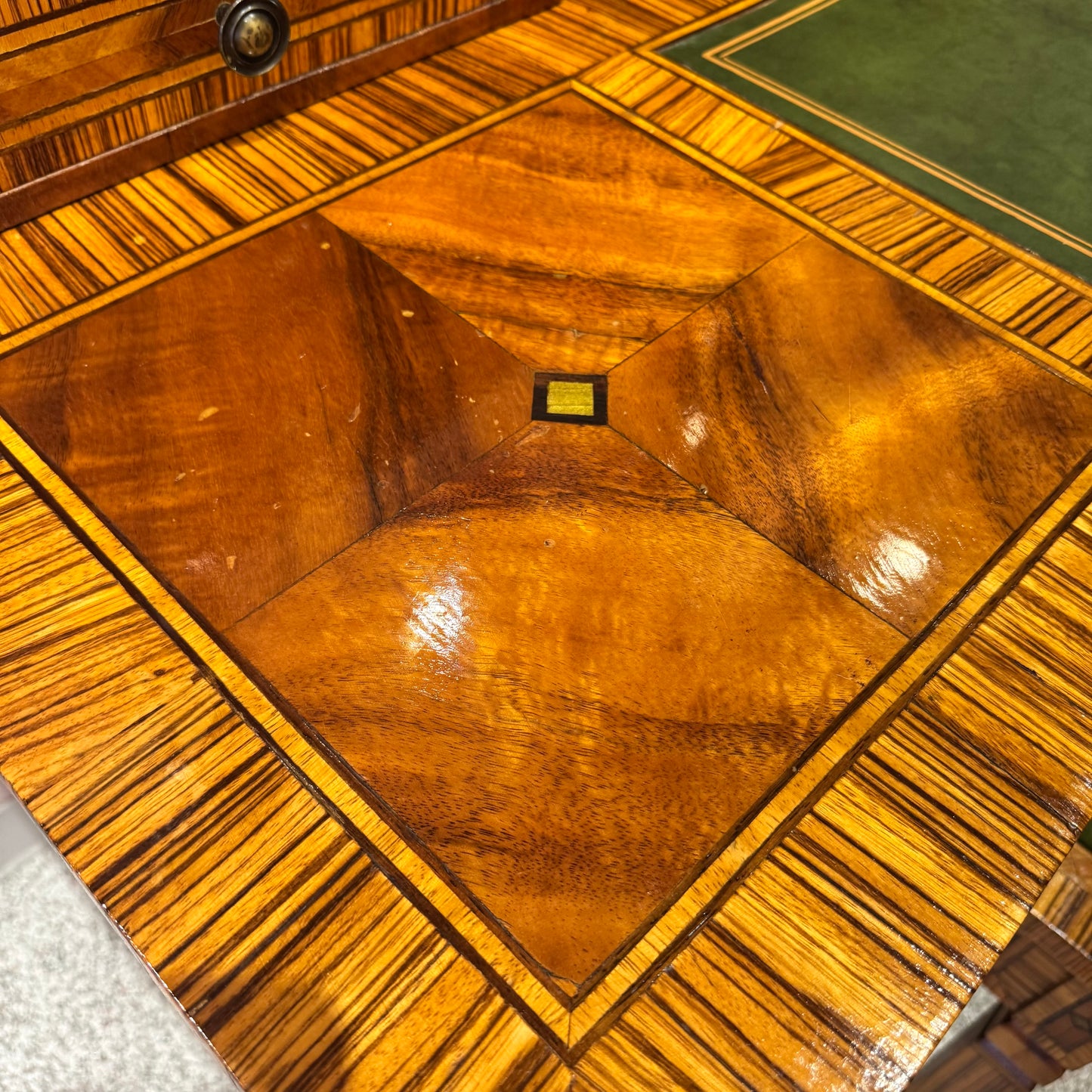 Vintage Carlton House Style Marquetry Writing Desk and Stool