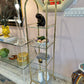 Vintage Curved Brass Bamboo and Glass Shelf