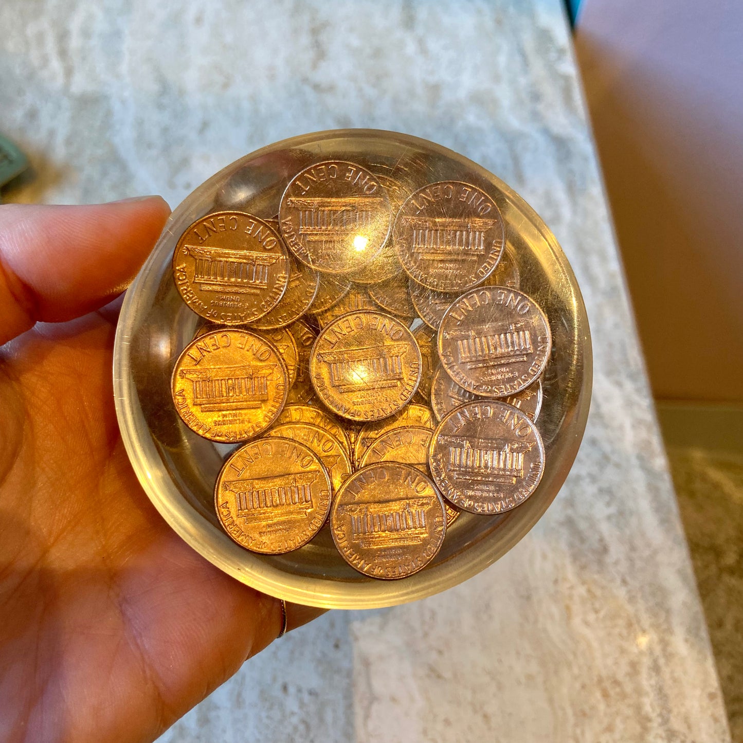 Vintage Lucite 1973 Penny Paperweight