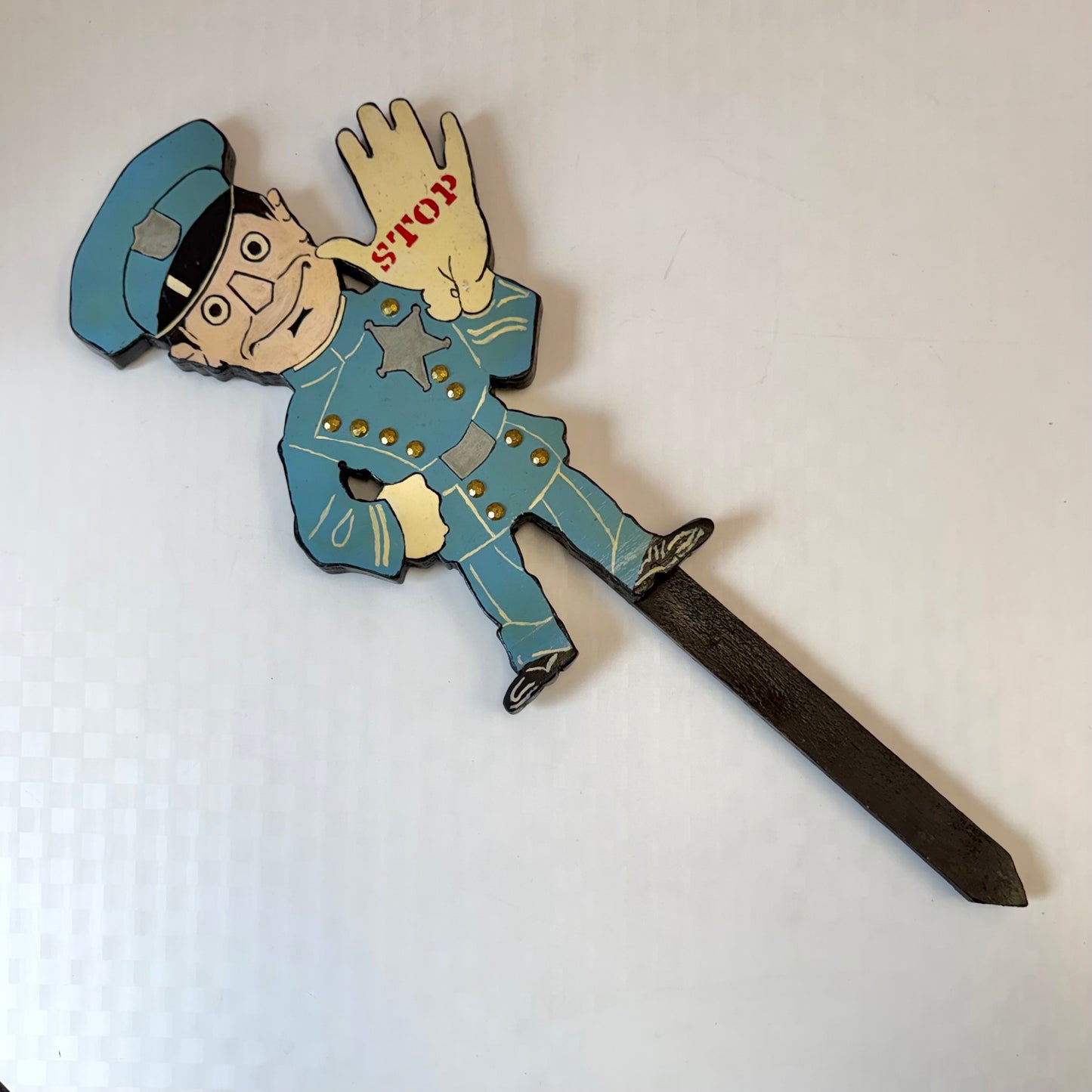 Vintage Folk Art “STOP” Sign Police Officer